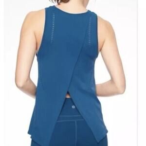 Athleta Tank Top Size Small Blue Foothill Seamless High Neck Split Back Sporty